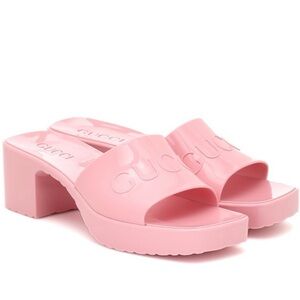 New Gucci logo Rubber sandals pink Gucci Logo Womens Platform Slide Sand…